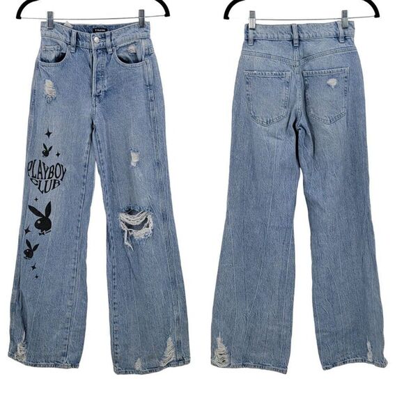 Playboy By PacSun Eco Super Distressed High Waisted Baggy Jeans 23 Streetwear - Picture 12 of 12